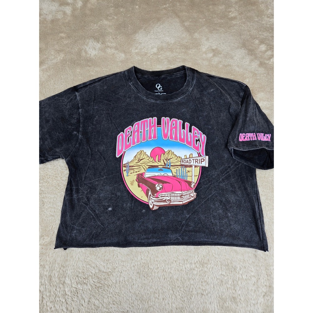Organic Generation Death Valley Graphic Tee Mineral‎ Wash Crop Top Black Large